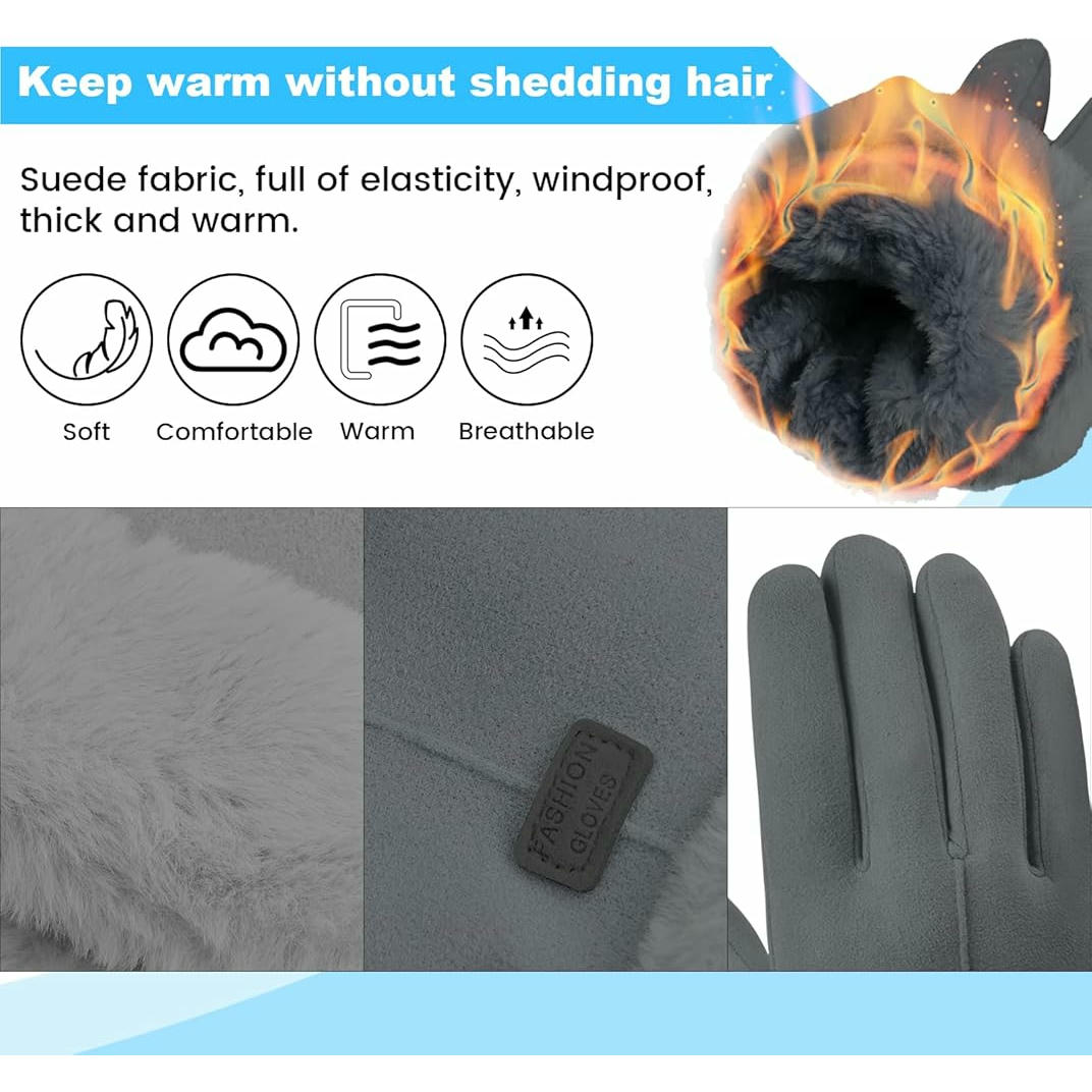 Guantes térmicos para mujer, guantes de invierno táctiles, guantes cálidos con forro polar, ideal para conducir y hacer deporte, color rosa, gris o caqui