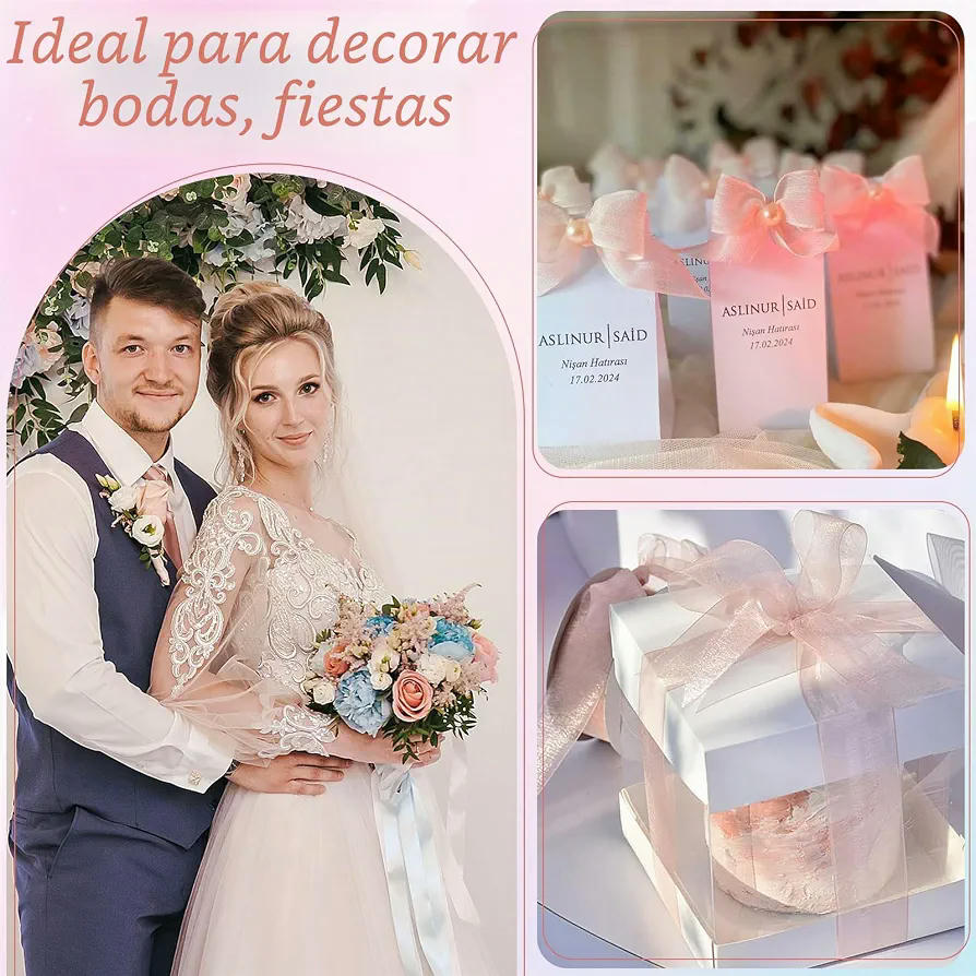 Cinta Organza 38mm x 18m en 4 Colores para Decoración y Manualidades (Multicolor Pasteles)