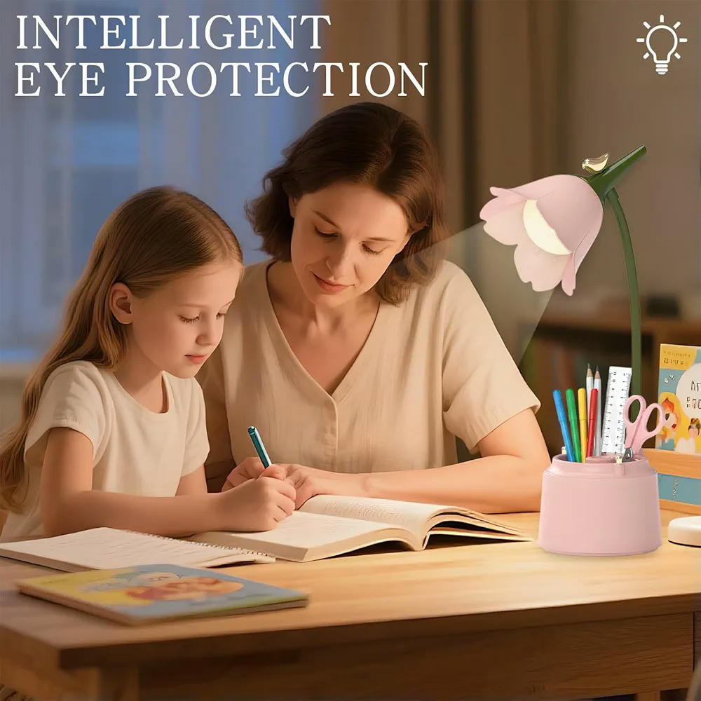 Lámpara de Escritorio LED, Recargable con batería, Infantil con Cuello Flexible y Luz Regulable (Color Verde)