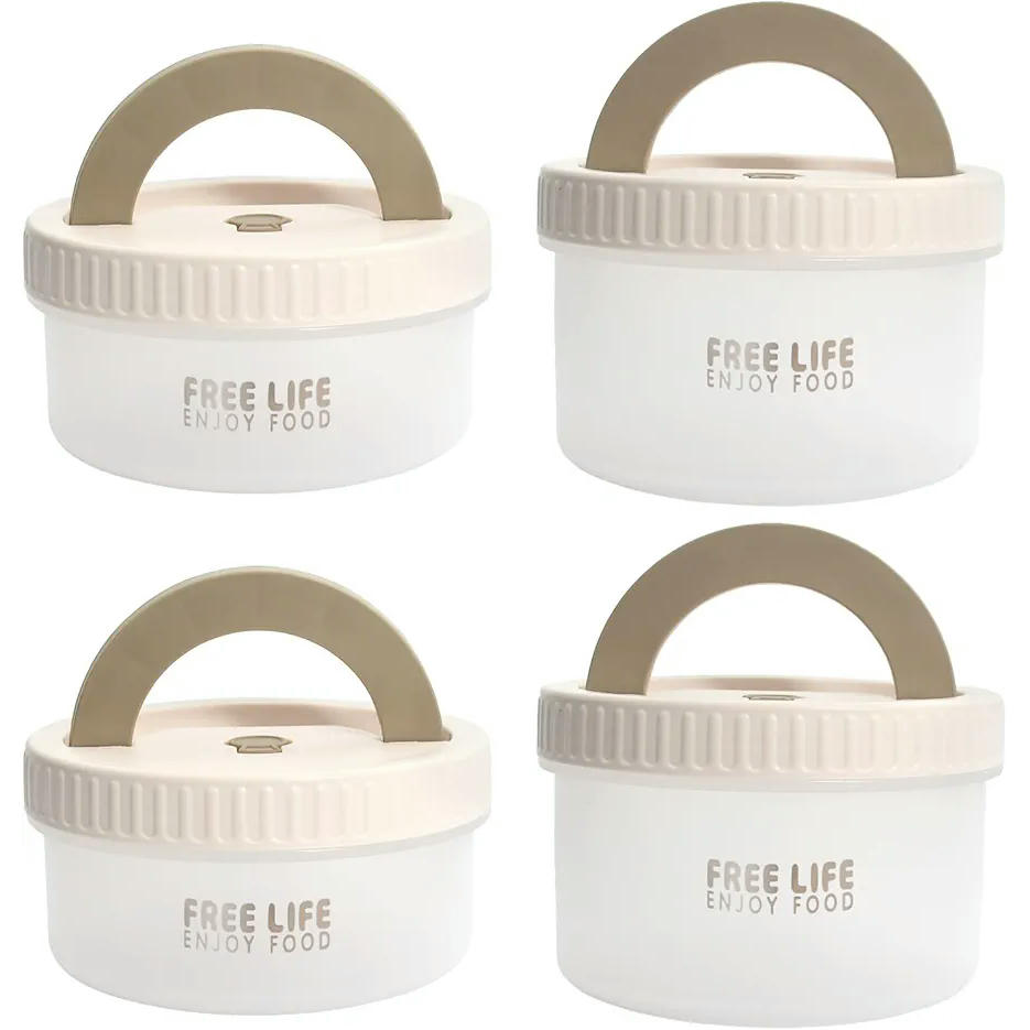 4 Recipientes Para Alimentos Con Tapa, 500 ML, 680 ML, Contenedores de Plástico Para Congelar, Lonchera Con Tapa de Rosca, Blanco