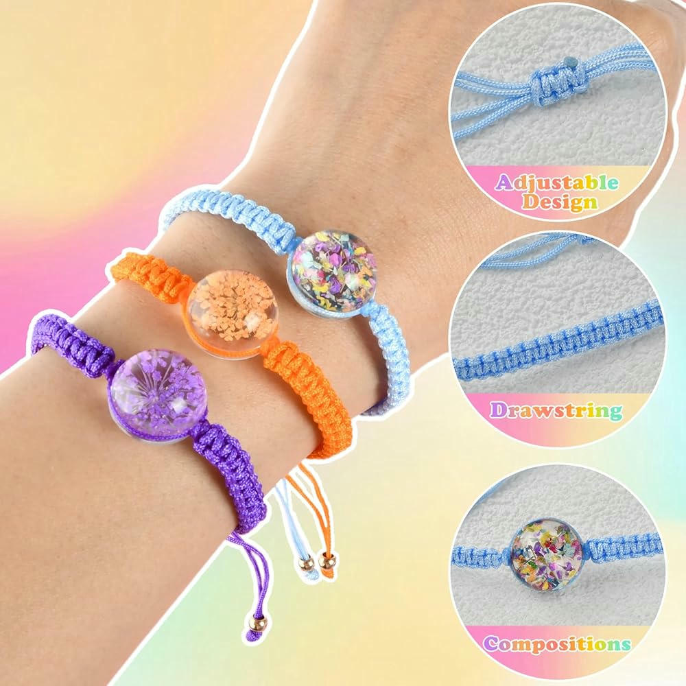 10 Piezas Pulseras Trenzadas Ajustables con Flores Hechas a Mano para Muñeca y Tobillo (Multicolor)