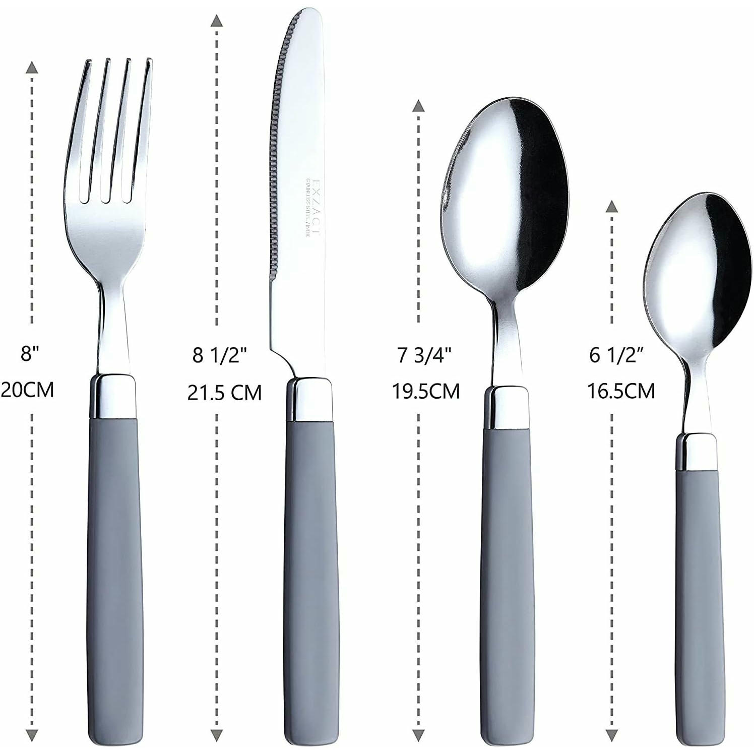 Cubertería de 16 Piezas - Acero Inoxidable con Mangos de Colores, Apta para Lavavajillas - Gris