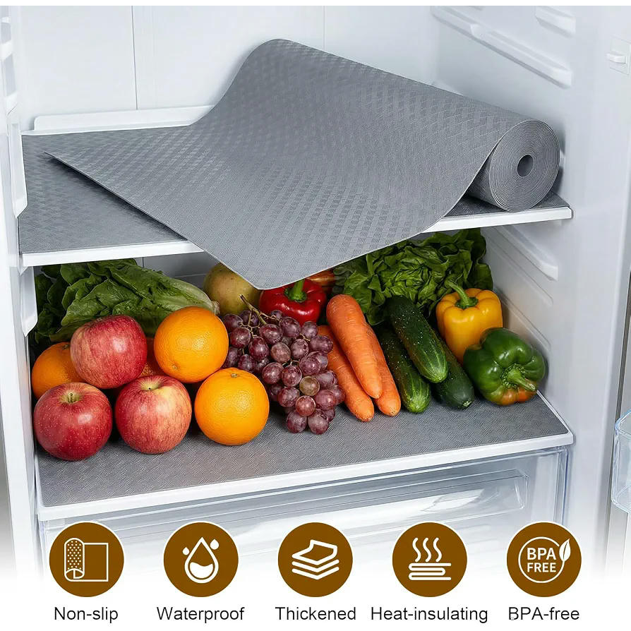Protector Antideslizante para Cajones de Cocina, Estera de Plástico EVA para Armarios y Refrigeradores, 45 x 500 cm (Gris)