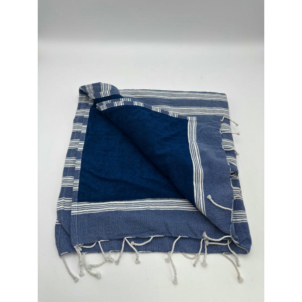 Pareo toalla Sena 95x180 azul oscuro con rayas blancas