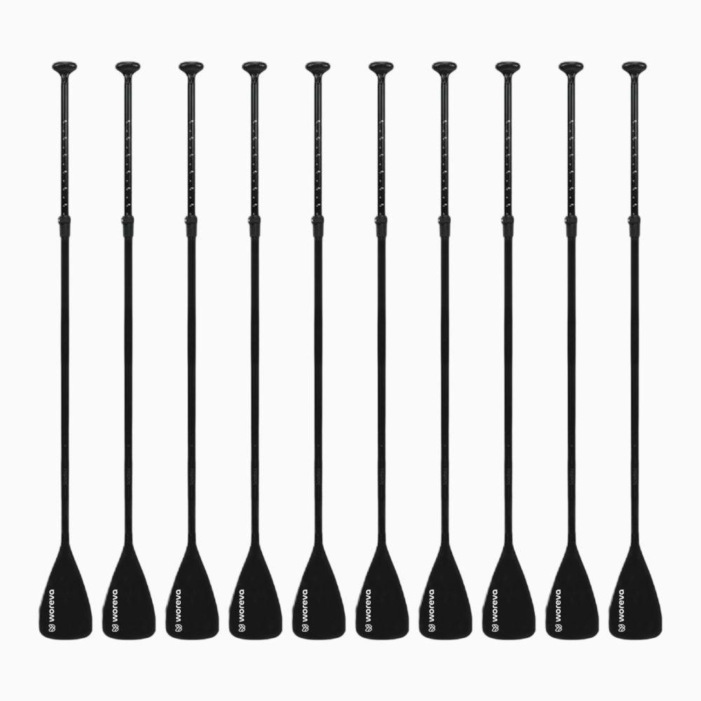 WOREVA Lote de 10 Remos Simple para Paddle Surf, Desmontable en 3 piezas, Longitud Ajustable de 165-208cm, Aluminio y Nailon Reforzado (Color Negro)