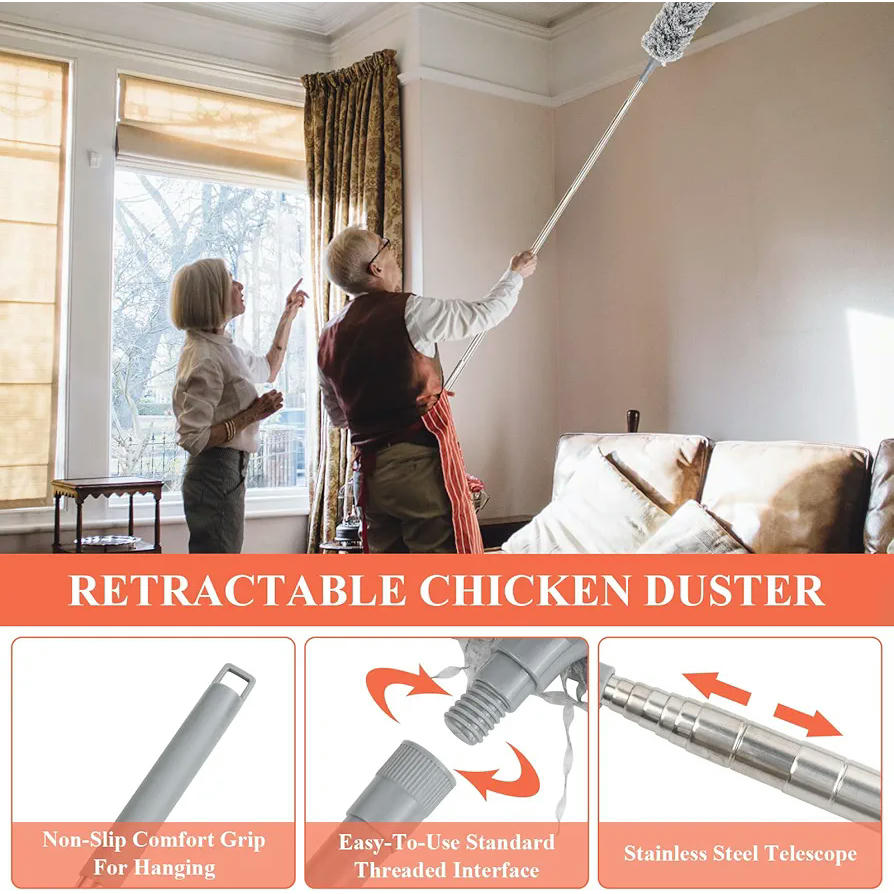 Plumero Telescópico Extensible, Juego de 13 Plumeros de Microfibra para Limpieza de Techos, Persianas y Zonas Altas