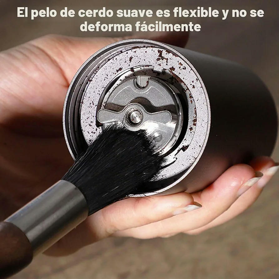 Set de Limpieza para Cafeteras con Brocha de Madera y 2 Paños de Microfibra (Gris)