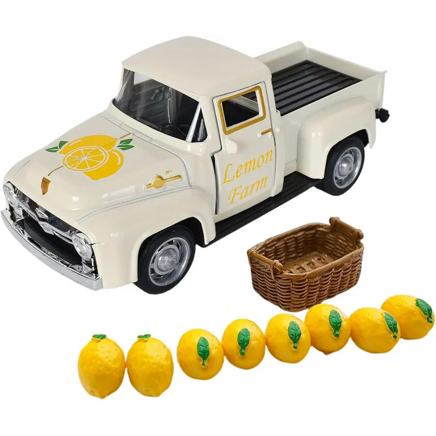 Decoración de Camión de Limón, Modelo de Metal con 8 Limones Artificiales para Ambientes Acogedores, 12,5 cm