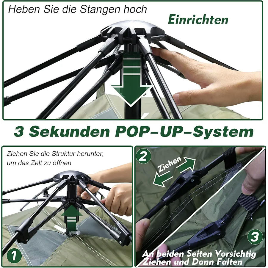 Tienda de campaña automática para 2 a 4 personas, 300 x 240 x 145 cm, impermeable y resistente al viento (Verde)