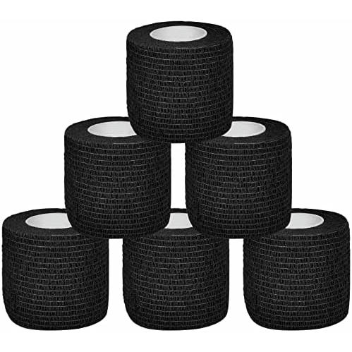 Venda Cohesiva Autoadhesiva 5 cm x 4.5 m, 6 Rollos de Cinta Deportiva, Vendaje Flexible e Impermeable (Color Negro)