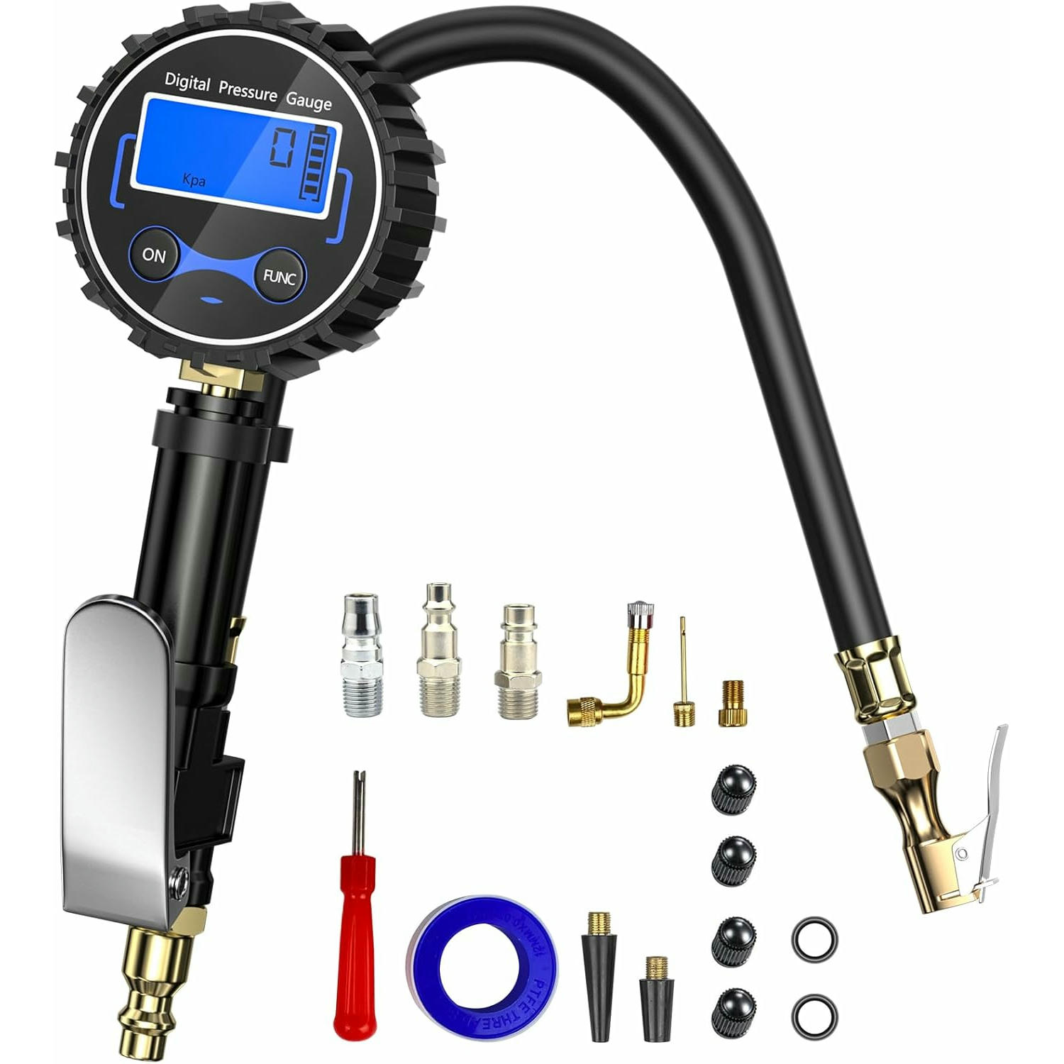 Gvolatee manometro presion neumaticos, manómetro presión neumáticos, inflador ruedas neumático con Manguera, Alta Precisión digital pressure gauge, 4 Unidades de Medida, para Bcicleta, Motocicleta