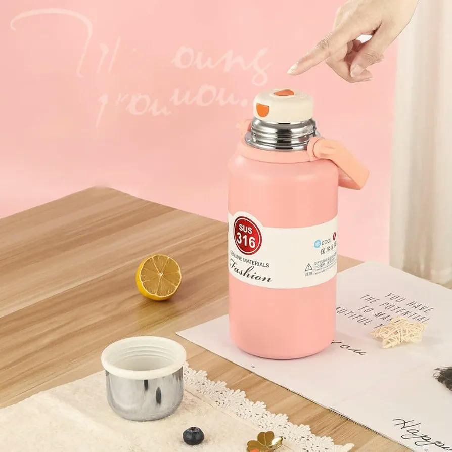 Botella de Acero Inoxidable 316, Cantimplora, Vaso, Taza Aislada al Vacío para Viajes y Actividades Exteriores, 1300 ml (Rosa) 1.3L