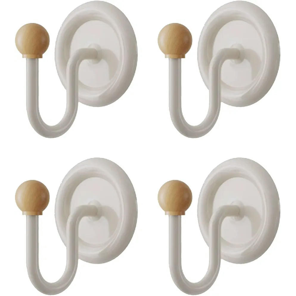 4 Ganchos Autoadhesivos Multifuncionales para Toallas y Abrigos - Diseño Redondo con Vetas de Madera