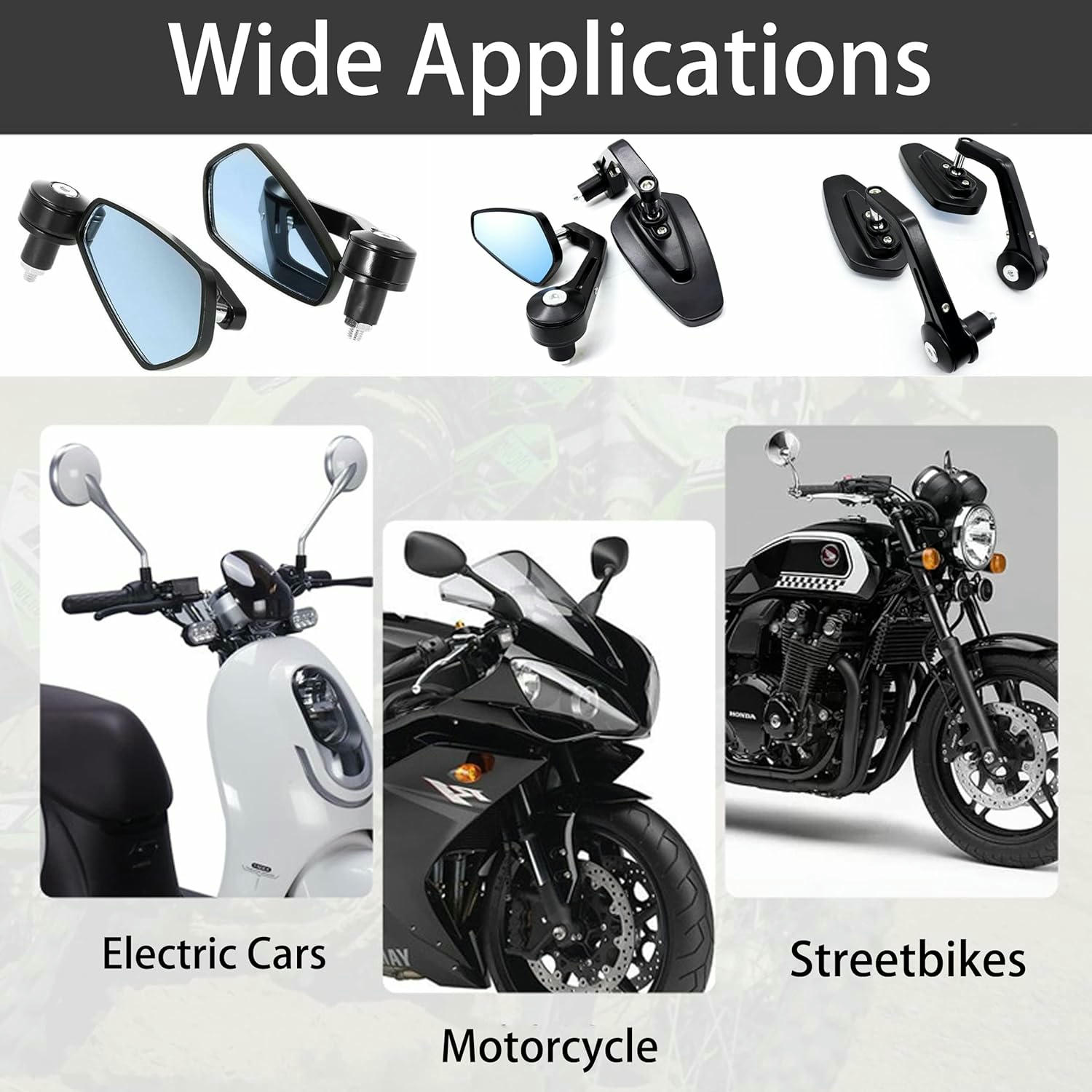 Heart Horse Anti-Glare Espejo Retrovisores Moto, Espejos Retrovisores Moto para 17-20mm Manillar, Espejo Retrovisor Accesorios para Moto Kawasaki z900 z1000 Honda 125 Yamaha MT01 MT03