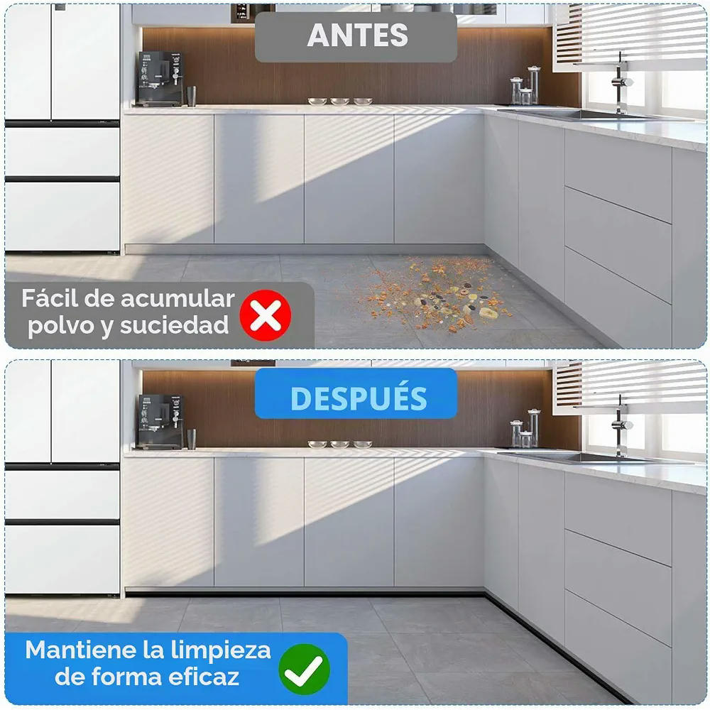 Junta de Perfil de Zócalo de Cocina de Caucho de Silicona, 3 metros, Ideal para Zócalos de 15 mm a 18 mm (Blanco)
