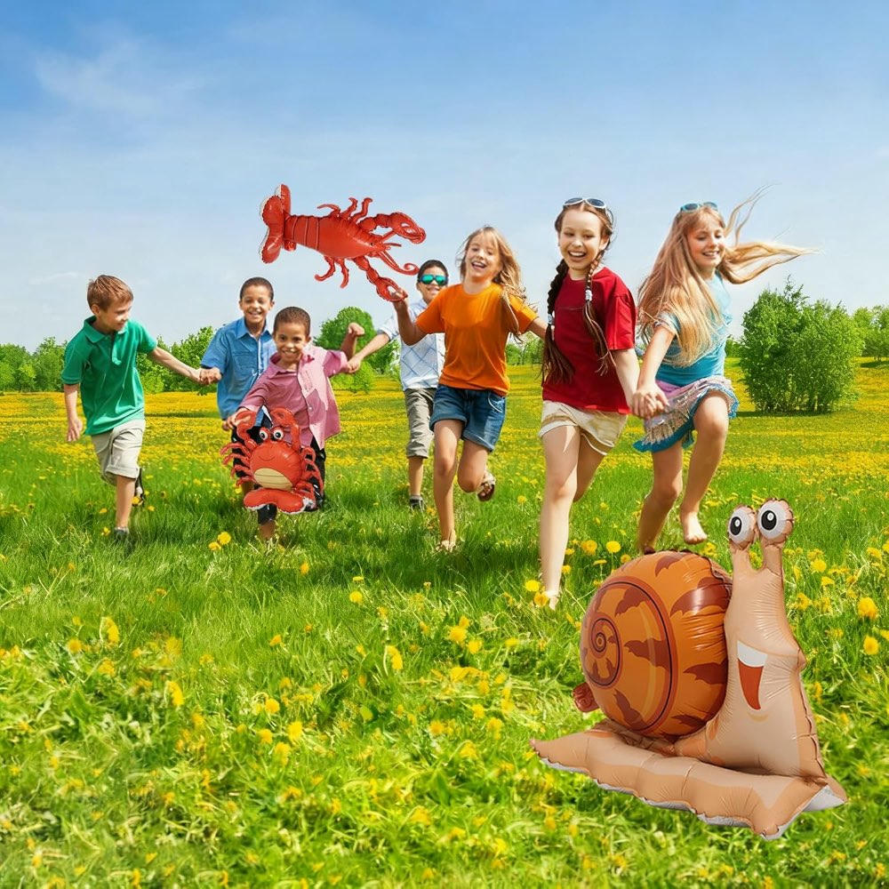 Paquete de 4 globos de animales, globos de foil de animales de selva y mar, incluye cangrejo, caracol, langosta y orangután, ideales para fiestas de cumpleaños