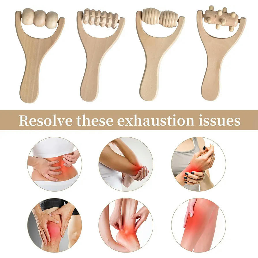 4 Rodillos de madera para masaje manual, herramientas de terapia, masajeadores para relajar músculos de manos, piernas y cuerpo