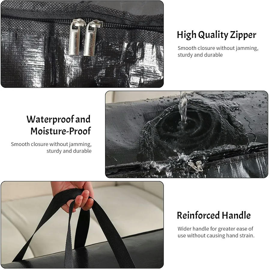 2 Bolsas de Almacenamiento Impermeables para Ropa, Juguetes y Mudanza - Organizador Plegable con Asas (Negro)
