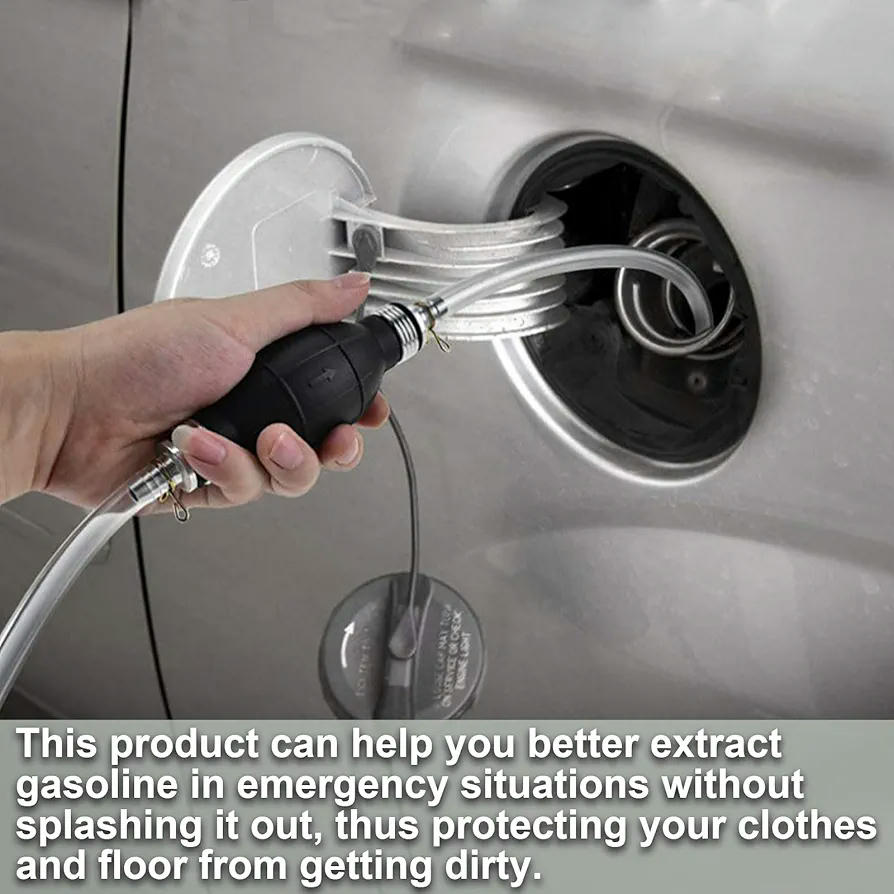Bomba Manual de Combustible 2M, Bomba de Agua Portátil con Abrazaderas, Sifón para Gasolina, Aceite, Diésel y Agua