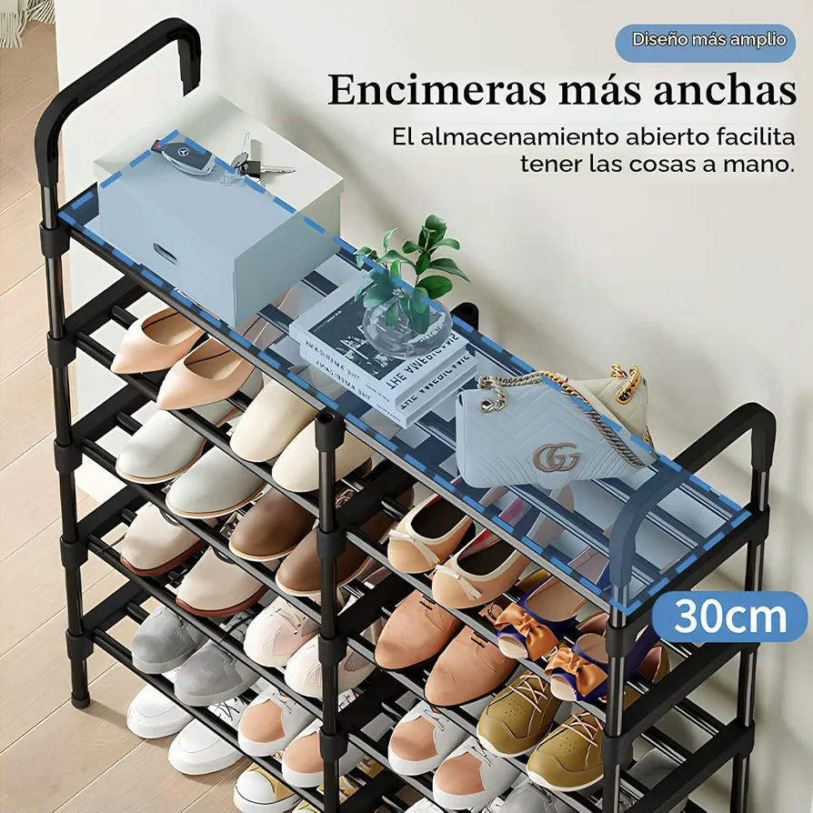 Zapatero de Metal de 3 Niveles - Estantería Compacta para 32 Pares, 90 x 62 x 26 cm (Negro)