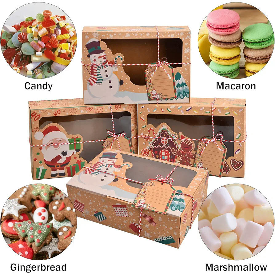 Caja de galletas de Navidad, 12 piezas, diseño variado, ideal para regalo, 100% segura para alimentos, adecuada para dulces y pasteles, papel kraft biodegradable