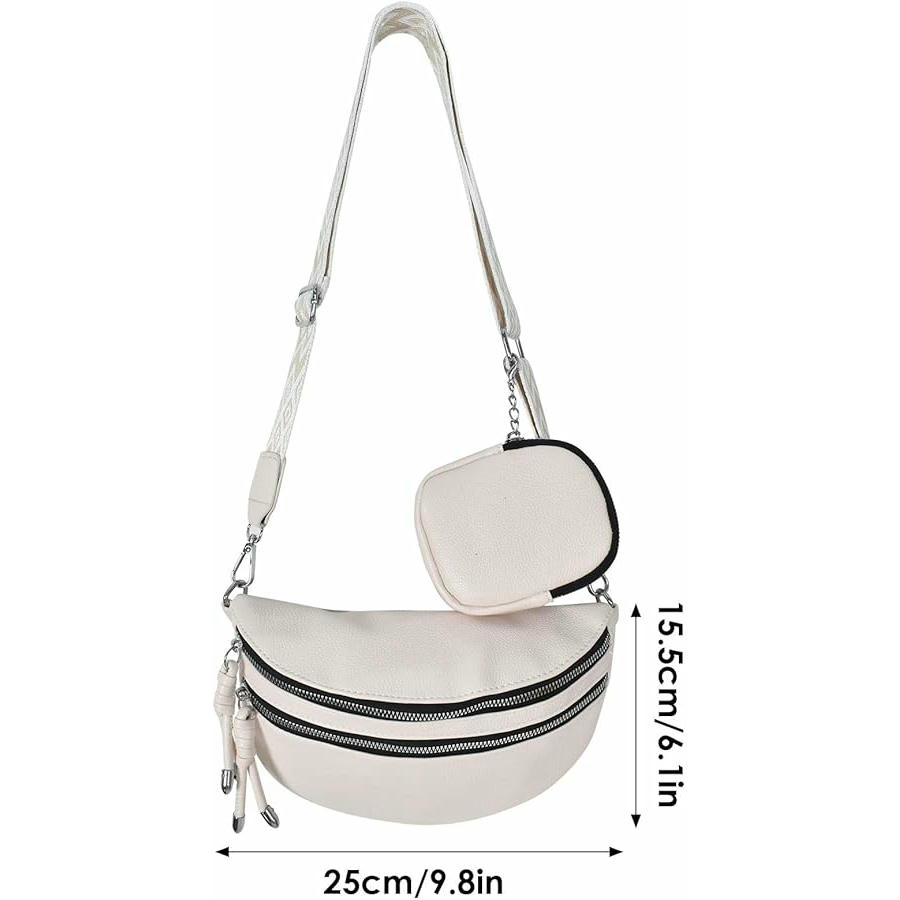 Bolso de media luna para mujer, bandolera de hombro ajustable, bolso casual ligero de PU, ideal para viajes, trabajo y ocasiones especiales (Blanco)