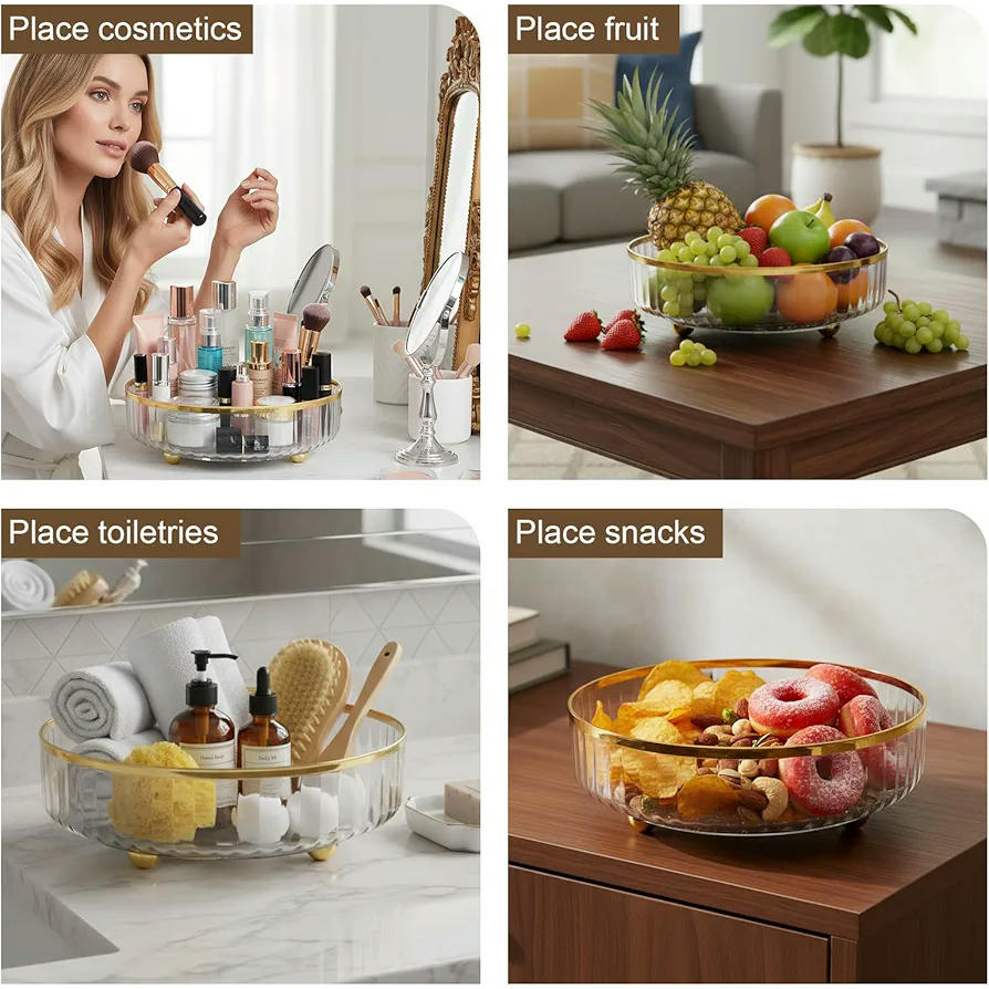 Especiero Giratorio Transparente 360 grados, Organizador Anti-Deslizante para Cocina y Baño, 27 cm de diámetro (Dorado)