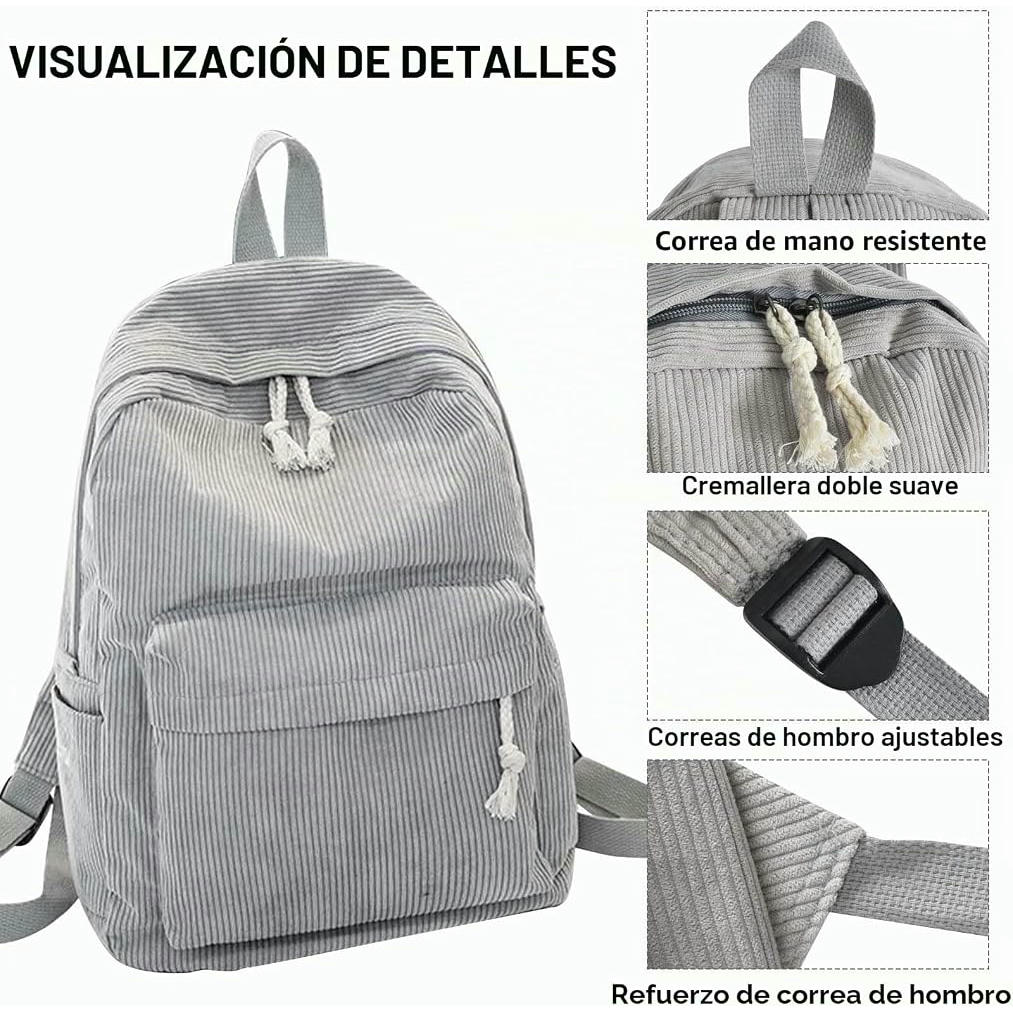 Mochila ligera para mujer, ideal para escuela y ocio, resistente y funcional (Gris)