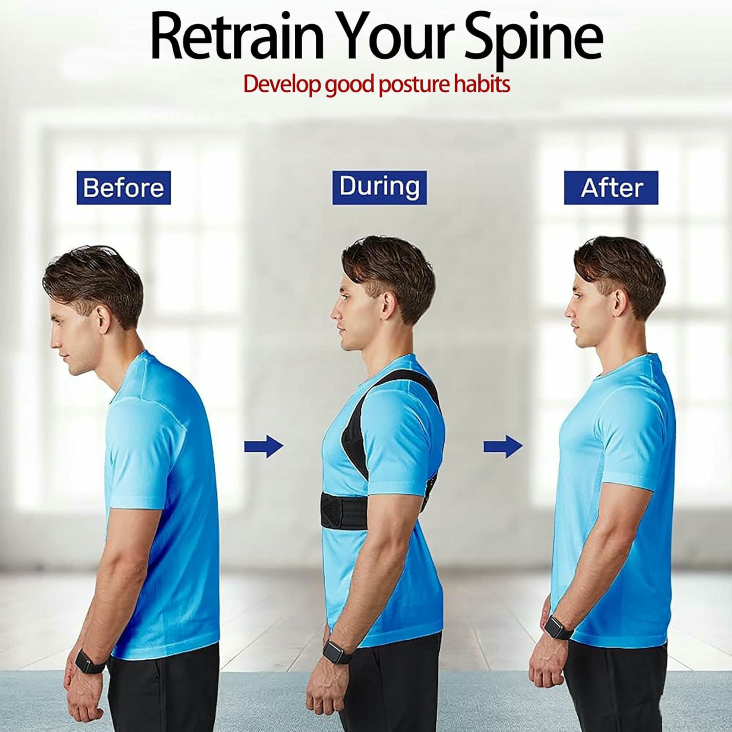 Corrector de postura de espalda Talla L, corrector ergonómico ajustable para hombres y mujeres, soporte lumbar y alivio del dolor