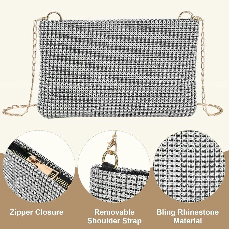 Bossa de Mà Brillant per Dona, Clutch de Nit en Plata, Bossa d'Espatlla i de Cadena, Ideal per Bodes i Esdeveniments, Disseny Modern