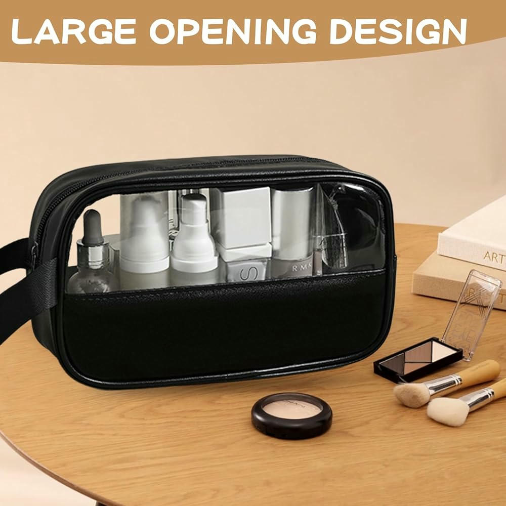 Necessari de Benestar Transparent, Organitzador de Viatge per a Dona i Home, Bossa de Cosmètics Impermeable, Emmagatzematge Pràctic en Color Negre