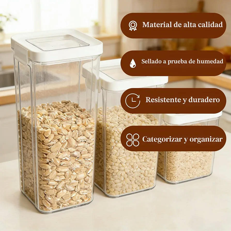 Set de Recipientes Herméticos para Alimentos, 3 Piezas, 700ML, 1300ML y 1800ML, Almacenaje Eficiente en Cocina