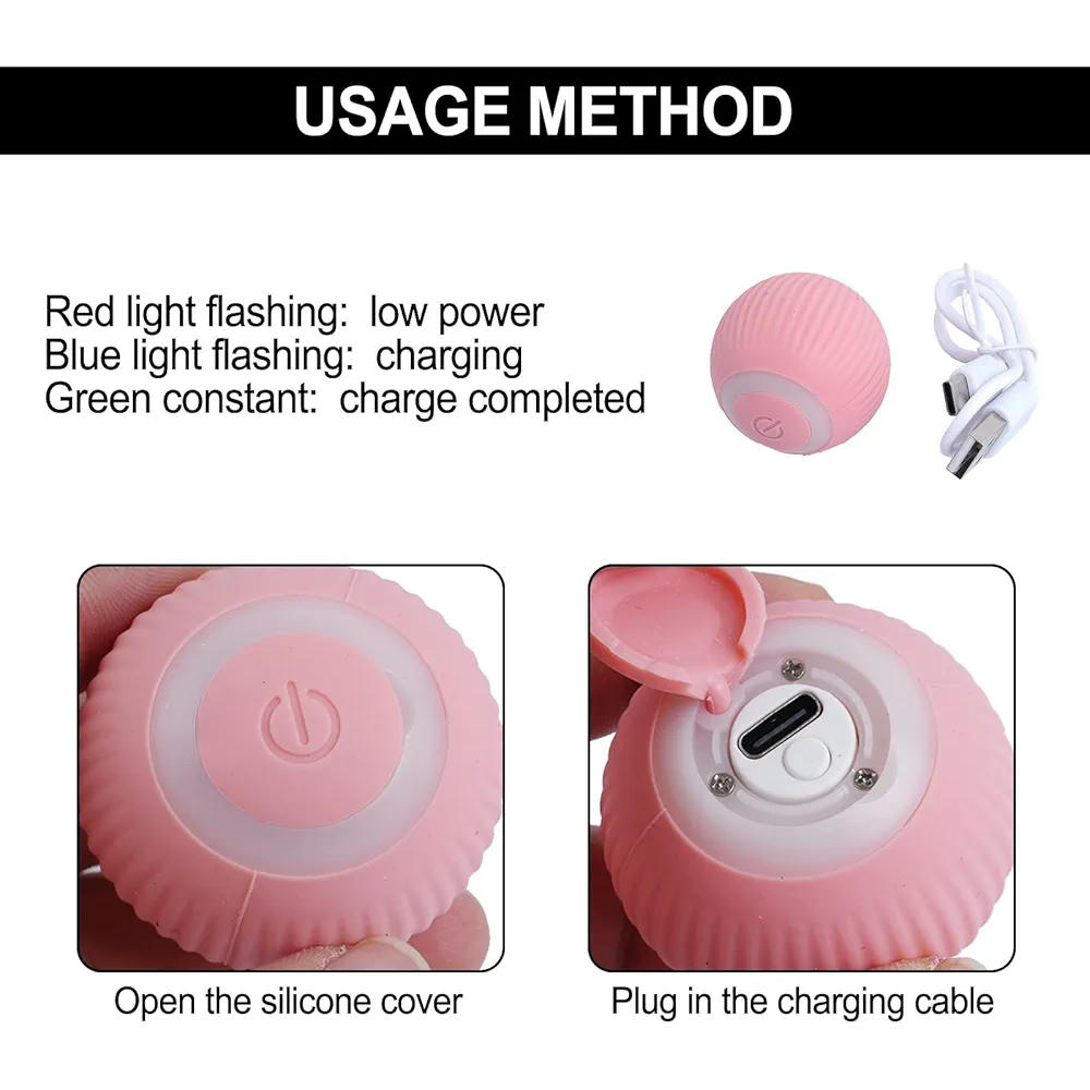 Juguete Interactivo para Gatos, Bola Rodante Automática de Silicona, Silencioso para Mascotas, Color Rosa