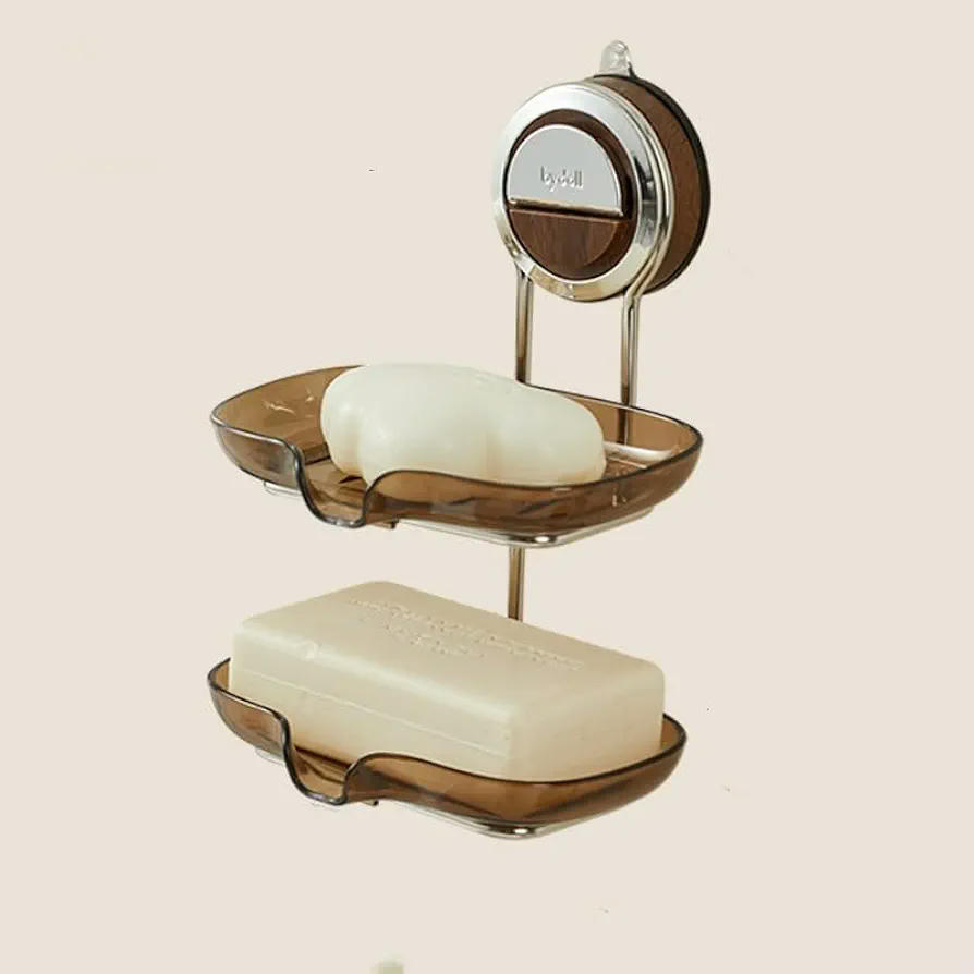 Jabonera de Pared con Doble Capa y Ventosa Fuerte, Porta Jabón Sin Taladro para Baño y Cocina, Impermeable, Fácil de Instalar, para Superficies Lisas