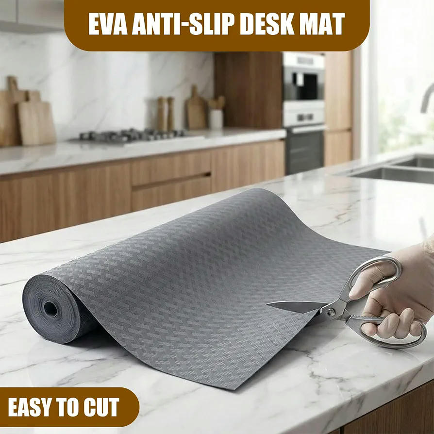 Protector Antideslizante para Cajones de Cocina, Estera de Plástico EVA para Armarios y Refrigeradores, 45 x 500 cm (Gris)