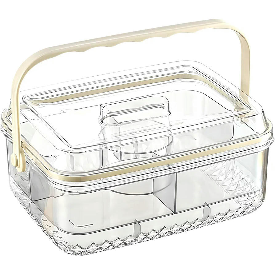 Bandeja de Aperitivos con Tapa, Recipiente Hermético para Alimentos con Asa Portátil y Compartimentos
