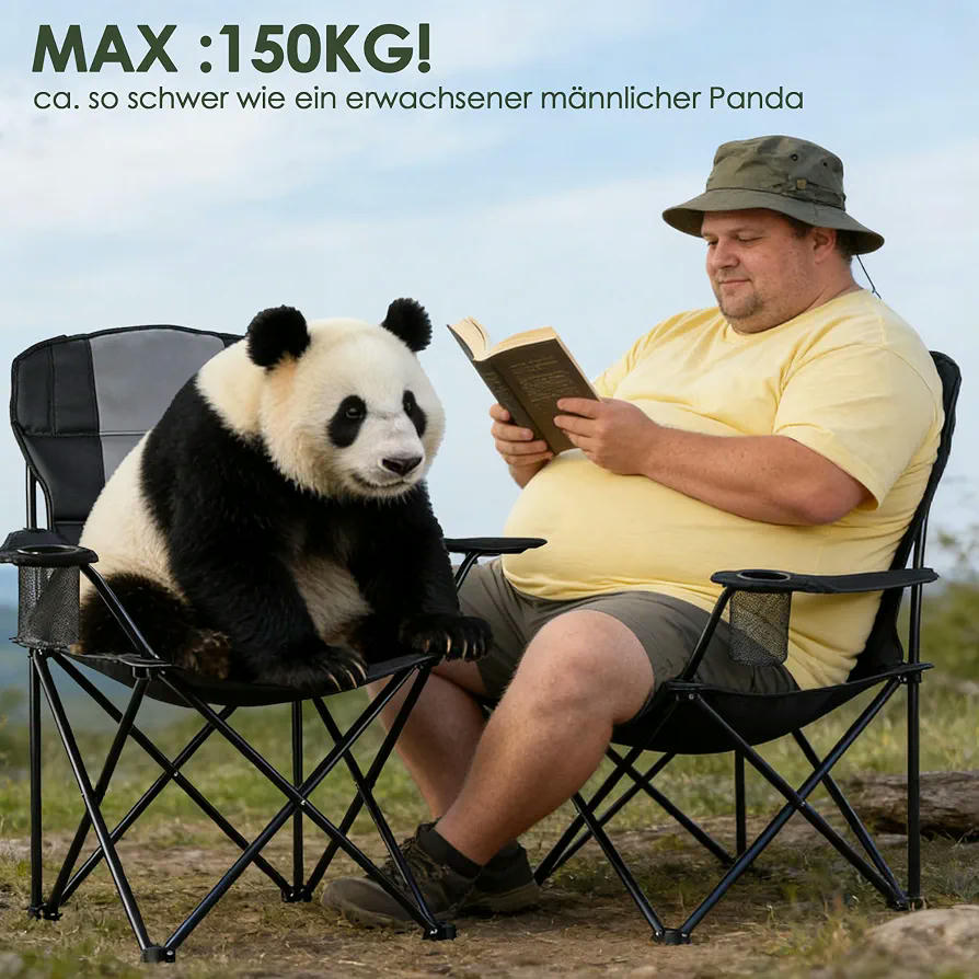 Silla de camping plegable de gran tamaño con soporte para bebidas, 150 kg, 58 x 85 x 94 cm