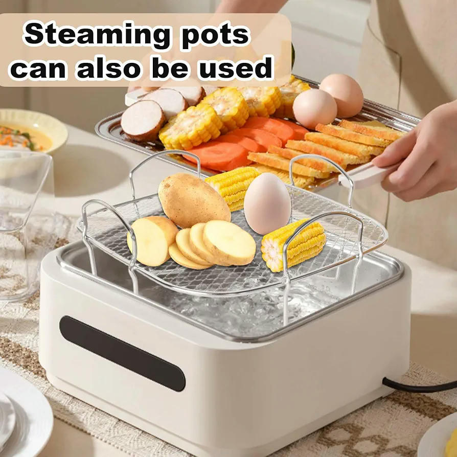Soporte de acero inoxidable para freidora de aire, accesorio multiusos con guantes de silicona, 20,8 x 20,6 x 9 cm, ideal para deshidratar frutas y carnes
