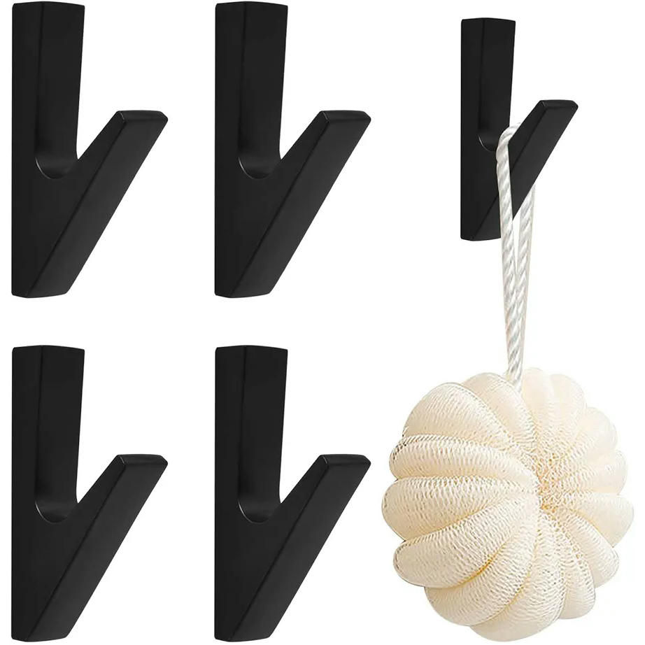 Juego de 4 ganchos de pared de metal, colgadores para baño, cocina y entrada, percheros de aleación de aluminio, color negro, 8 x 5 cm (Negro)