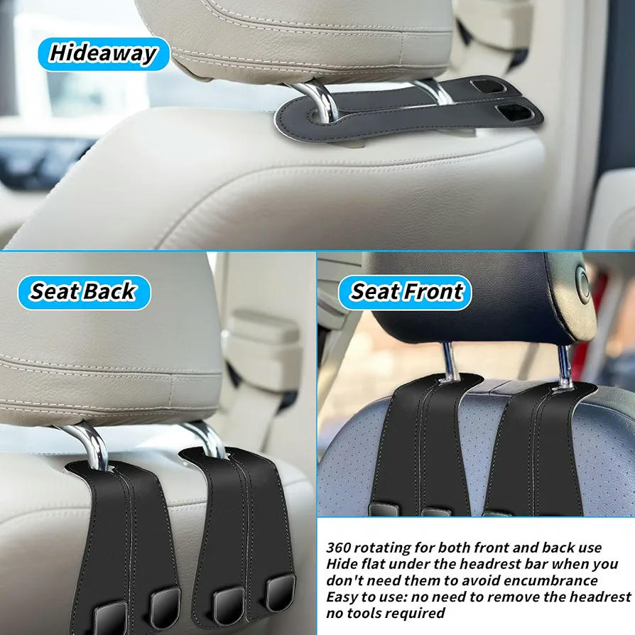 Ganchs per reposacaps de cotxe, 4 peces, accessoris d'alta qualitat per a emmagatzematge, compatibles amb bosses i jaquetes, color negre