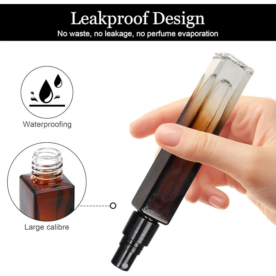 Dispensador Perfume Viaje, 6 Piezas Atomizador Perfume, Botellas de Perfumes de Viaje de Vidrio, Botellas Vidrio Antifugas, Pulverizador Fino y Portátil, Incluye Accesorios, 10ml
