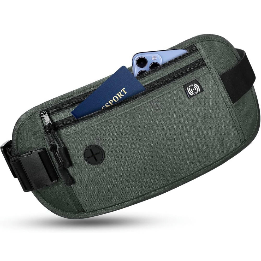Riñonera impermeable Gris para hombres y mujeres, cinturón de dinero con tecnología de bloqueo RFID, ideal para viajes y seguridad de pasaporte y teléfono (Gris)