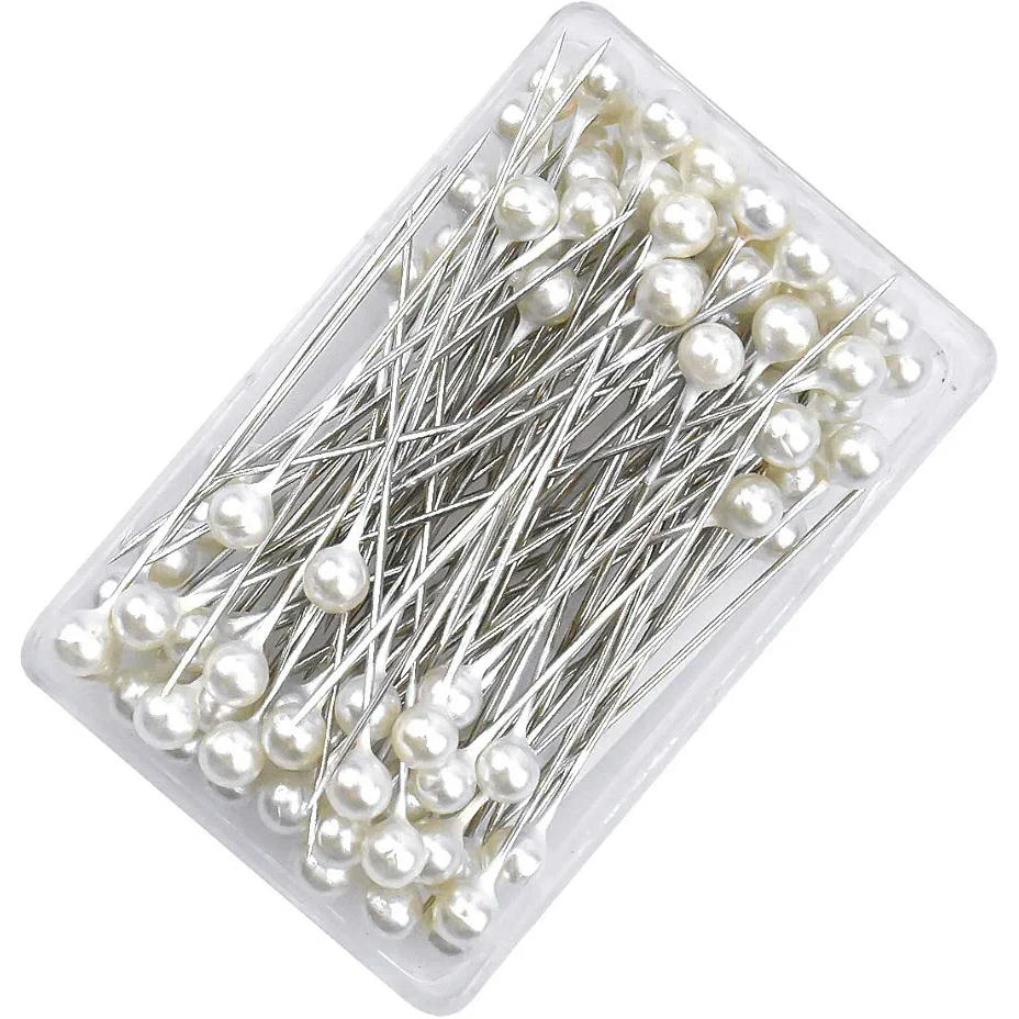 100 Alfileres para Modista, Cabeza de Perla, Rectos Blancos para Manualidades y Ramos de Novia, en caja transparente