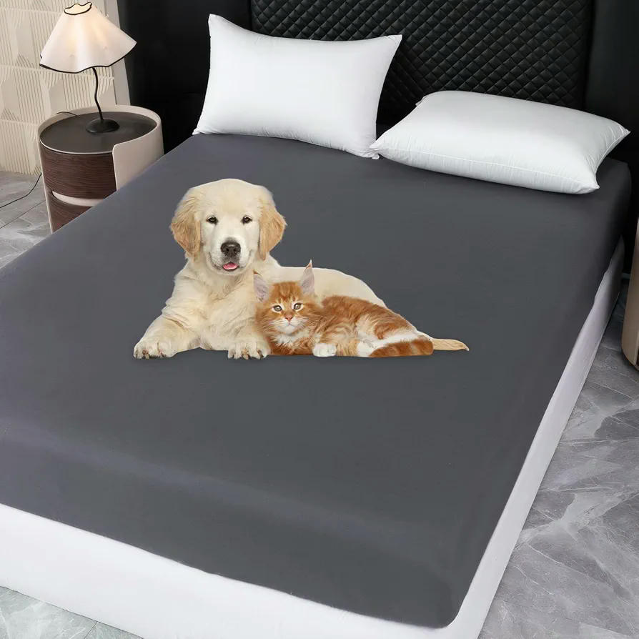 Protector de Colchón Impermeable 135 x 200 cm con Sujeta Sábanas (Gris oscuro)