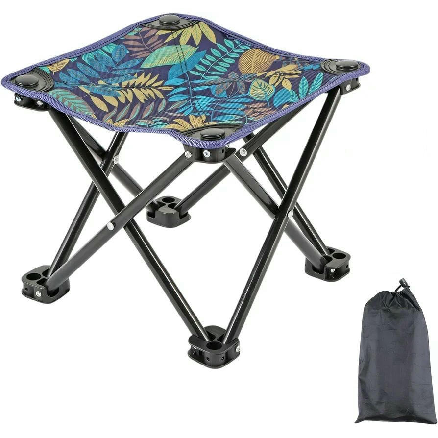 Taburete Plegable de Camping, Taburete Portátil de Tela Oxford y Acero, Silla Mini Plegable para Pesca, Camping, Barbacoa y Picnic