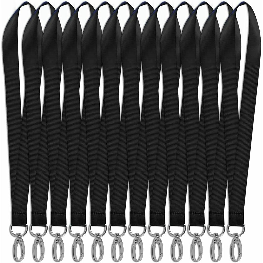 12 Pieces Black Lanyard 45cm with Metal Hook, Ideal for ID Cards and Keys (Black)
