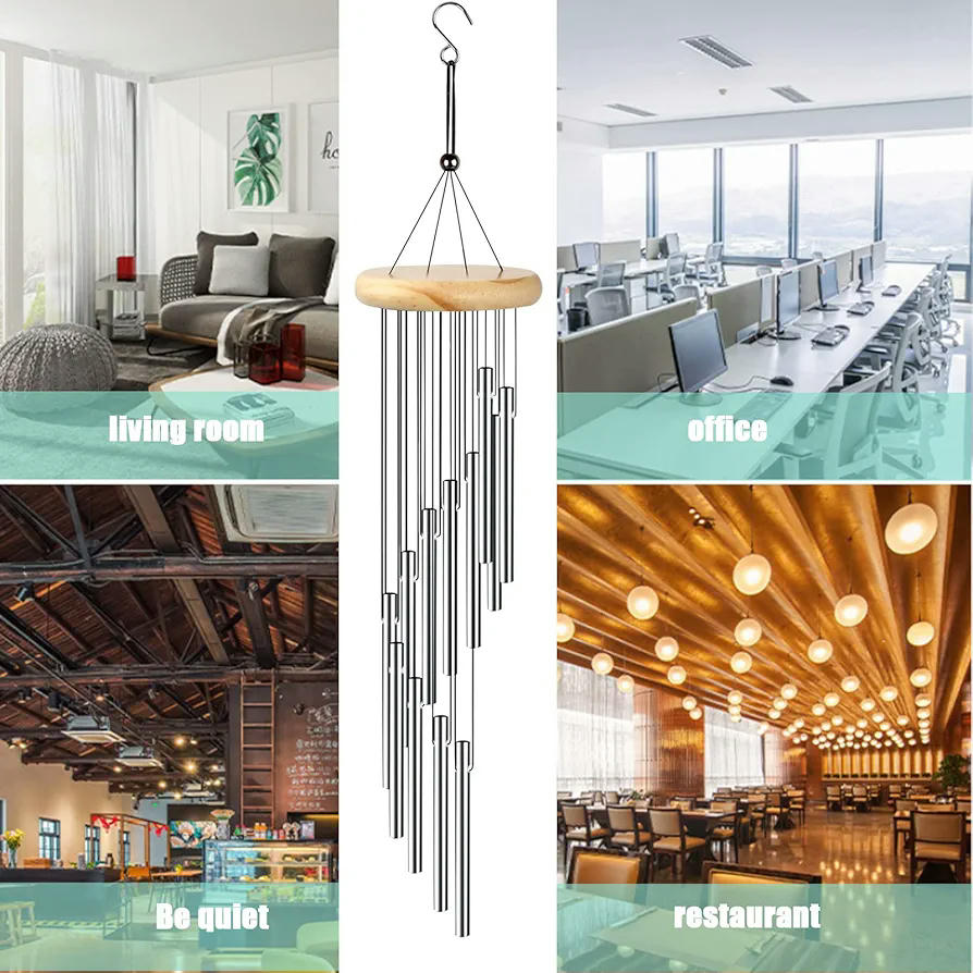 Campana de Vent de Metall, Carilló de Vent Exterior, 12 Tubus d'Alumini, Decoració per a Jardins i Balcons, Ideal per a Llars, Color Platejat