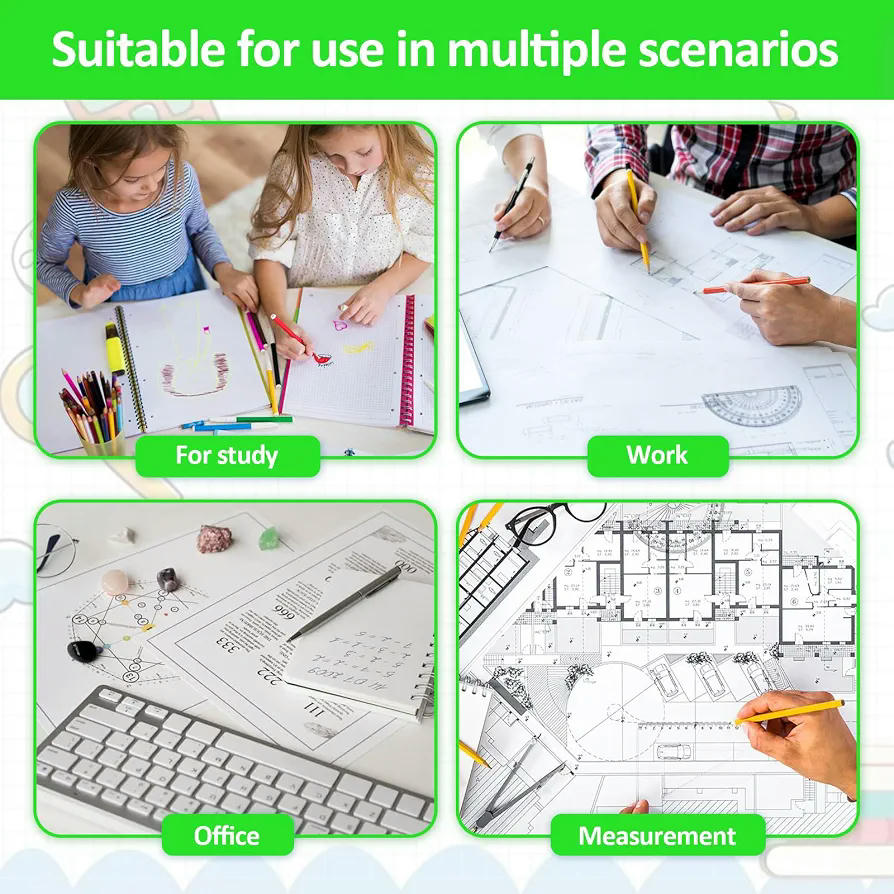 4 Piezas de Plantillas de Dibujo Geométrico para Medición y Diseño Artístico (Verde)