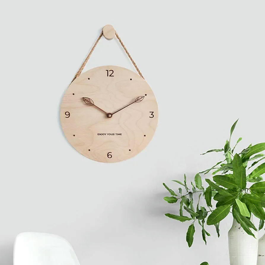 Reloj de pared de madera grande 30 x 30 cm, controlado por radio, ideal para dormitorios, modelo 12A1, Texto "Enjoy Your Time"