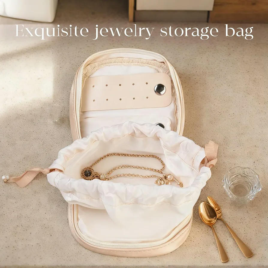 Organizador de Joyas PU Mini, Resistente a Arañazos para Anillos, Pendientes, Collares y Pulseras - Blanco